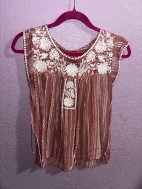 Savanna Jane Rust Sleeveless Embroidered Blouse